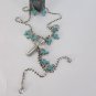 New Women Long Silver Metal Cross Charms Turquoise Fashion Necklace + Earring