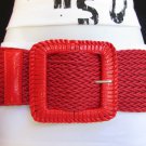 NEW WOMEN HIP WAIST ELASTIC RED BRAIDED WIDE FASHION BELT PLUS 33"-48" M-2XL
