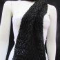 New Women Fashion Soft Fabric Winter Black Wide Scarf Shawl 3 Brown Wood Buttons