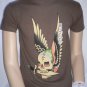 NEW ED HARDY MEN BROWN T-SHIRT DESTINY FLYING SKULL WINGS S/S CREWNECK TEE SMALL