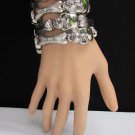 NEW WOMEN SILVER HAND BONES SKELETON WIDE MULTI SKULLS FASHION ELASTIC BRACELET
