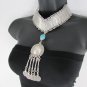 New Women Extra Long Silver Metal Chains Fashion Choker Necklace Turquoise Ball