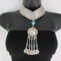 New Women Extra Long Silver Metal Chains Fashion Choker Necklace Turquoise Ball