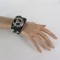 NEW WOMEN SILVER BULL HORSE SHOE FASHION BLACK FAUX LEATHER BRACELET RHINESTONES
