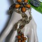 NEW WOMEN GOLD CUFF SLAVE BRACELET RING CONNECT BROWN ORANGE FLOWER RHINESTONES