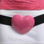 NEW WOMEN WAIST HIP BLACK ELASTIC THIN FASHION BELT BIG PINK HEART 27"-38" S-M-L