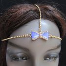 NEW WOMEN GOLD METAL HEAD CHAIN FASHION JEWELRY PURPLE BOW ADJUSTABLE HEADBAND