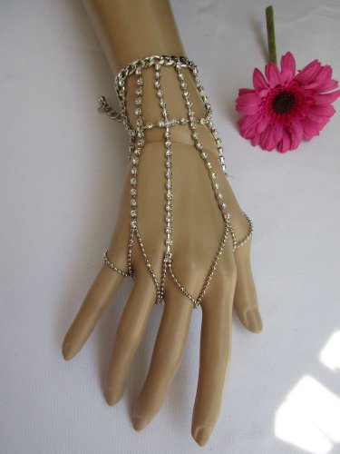 NEW WOMEN SILVER HAND CHAIN BRACELET FIVE FINGERS SLAVE RING FIVE WRIST STRANDS