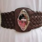 NEW WOMEN WAIST HIP BROWN ELASTIC BRAIDED WIDE FASHION BELT BUCKLE 32"-38" M L