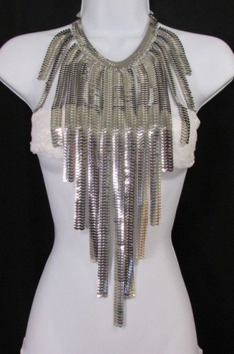 NEW WOMEN LARGE WIDE MULTI SILVER LINKS CHAINS BIG METAL NECKLACE EXTRA LONG 22"