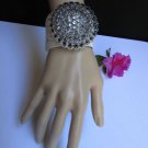 NEW WOMEN DARK SILVER BIG EUROPEAN FLOWER FASHION WHITE FAUX LEATHER BRACELET