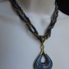 NEW WOMEN STRANDS FASHION NECKLACE BIG BLUE GLASS DROP PENDANT RHINESTONES 10"