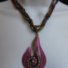NEW WOMEN STRANDS FASHION NECKLACE PURPLE GLASS SNALE PENDANT RHINESTONES 10"