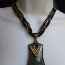 NEW WOMEN STRANDS FASHION NECKLACE BIG BLACK GLASS PENDANT RHINESTONES 10" DROP