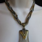 NEW WOMEN STRANDS FASHION NECKLACE BIG GRAY GLASS PENDANT RHINESTONES 10" DROP