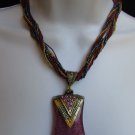 NEW WOMEN STRANDS FASHION NECKLACE BIG PURPLE GLASS PENDANT RHINESTONES 10" DROP