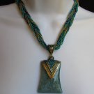 NEW WOMEN STRANDS FASHION NECKLACE BIG BLUE GLASS PENDANT RHINESTONES 10" DROP