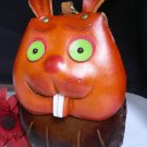NEW WOMEN SMALL COIN BAG ORANGE BROWN RABBIT KEY CHAIN GENUINE LEATHER