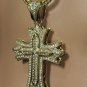 New Men Long Thick Metal Chains Fashion Necklace Gold Cross Rhinestones Pendant