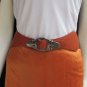 WOMEN WAIST HIP ORANGE ELASTIC FASHION BELT SILVER MOROCCAN BUCKLE 27"-34" S M