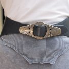 WOMEN WAIST HIP NAVY BLUE ELASTIC FASHION BELT SILVER MOROCCAN BUCKLE 27-34" S M