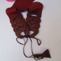 WOMEN WAIST HIP RED ELASTIC BRAIDED FASHION BELT LONG FRINGES 26"-32" XS S M