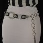 New Women Silver Rings Rhinestones Black Faux Leather Fashion Belt S M 27"-35"