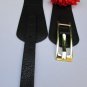 WOMEN WAIST HIP BLACK ELASTIC FASHION BELT LONG GOLD METAL BUCKLE 28"-37" S M L