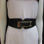WOMEN WAIST HIP BLACK ELASTIC FASHION BELT LONG GOLD METAL BUCKLE 28"-37" S M L