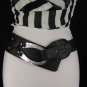 New Women Silver Hook Buckle Black Faux Leather Fashion Belt Hip Waist M 32"-34"