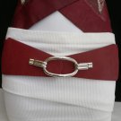 NEW WOMEN WAIST HIP ELASTIC RED WIDE FASHION BELT SILVER RING BUCKLE 28"-36" S-L