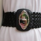 NEW WOMEN WAIST HIP BLACK ELASTIC BRAIDED WIDE FASHION BELT BUCKLE 32"-38" M L
