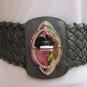 NEW WOMEN WAIST HIP GRAY ELASTIC BRAIDED WIDE FASHION BELT BUCKLE 32"-38" M L