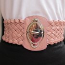 NEW WOMEN WAIST HIP PINK ELASTIC BRAIDED WIDE FASHION BELT BUCKLE 32"-38" M L