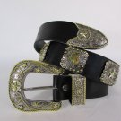 New Women Black Leather Western Fashion Belt Texas Big Star Rodeo Buckle S/M M/L