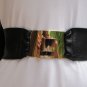 NEW WOMEN WAIST HIP WIDE BLACK ELASTIC FASHION BELT BIG GOLD BUCKLE 30"-35" S M