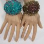 New Women Metal Cuff Bracelet Silver Aqua Blue / Gold Brown Flowers Beads Balls