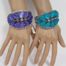 New Women Silver Metal Cuff Bracelet Aqua Blue Lavender Purple Leaves Beads Drop