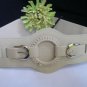 NEW WOMEN ELASTIC HIP WAIST BEIGE WESTERN FASHION BELT RING 2 SILVER BUCKLES S M