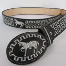 New Men Western Fashion Leather Belt Black White Cowboys Horse Buckle 34 36 38