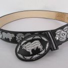 New Men Western Fashion Leather Belt Black White Rodeo Bull Cow Buckle 34 36 38