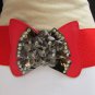 WOMEN RED WAIST HIP ELASTIC FASHION BELT BIG BOW PEWTER BUCKLE 27"-35" S-M-L