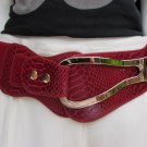 NEW WOMEN WAIST HIP RED FASHION BELT LONG GOLD METAL BUCKLE 25"-35" XS S M