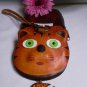 NEW WOMEN BROWN CAT SMALL PURSE COIN BAG GENUINE LEATHER FISH KEY CHAIN TWO