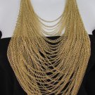 NEW WOMEN 18" LONG GOLD MULTI WAVES STRANDS CHAINS FASHION NECKLACE +EARRINGS