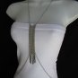 NEW WOMEN SILVER METAL LONG FULL BODY MULTI CHAINS FASHION JEWELRY 2.5" 6 STUDS