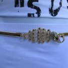 NEW WOMEN THIN GOLD METAL ELASTIC FASHION BELT PEACOCK RHINESTONE 29"-45" S-XXL