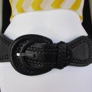 New Women Safari Black Elastic Low Hip Waist Fashion Belt Big Buckle 25"-34" S M