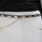 WOMEN HIP BLACK SNAKE SKIN PRINT THIN GOLD METAL CHAINS FASHION BELT 30"-37" S/M