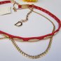 WOMEN HIP RED SNAKE SKIN PRINT THIN GOLD METAL CHAINS FASHION BELT 30"-37" S/M